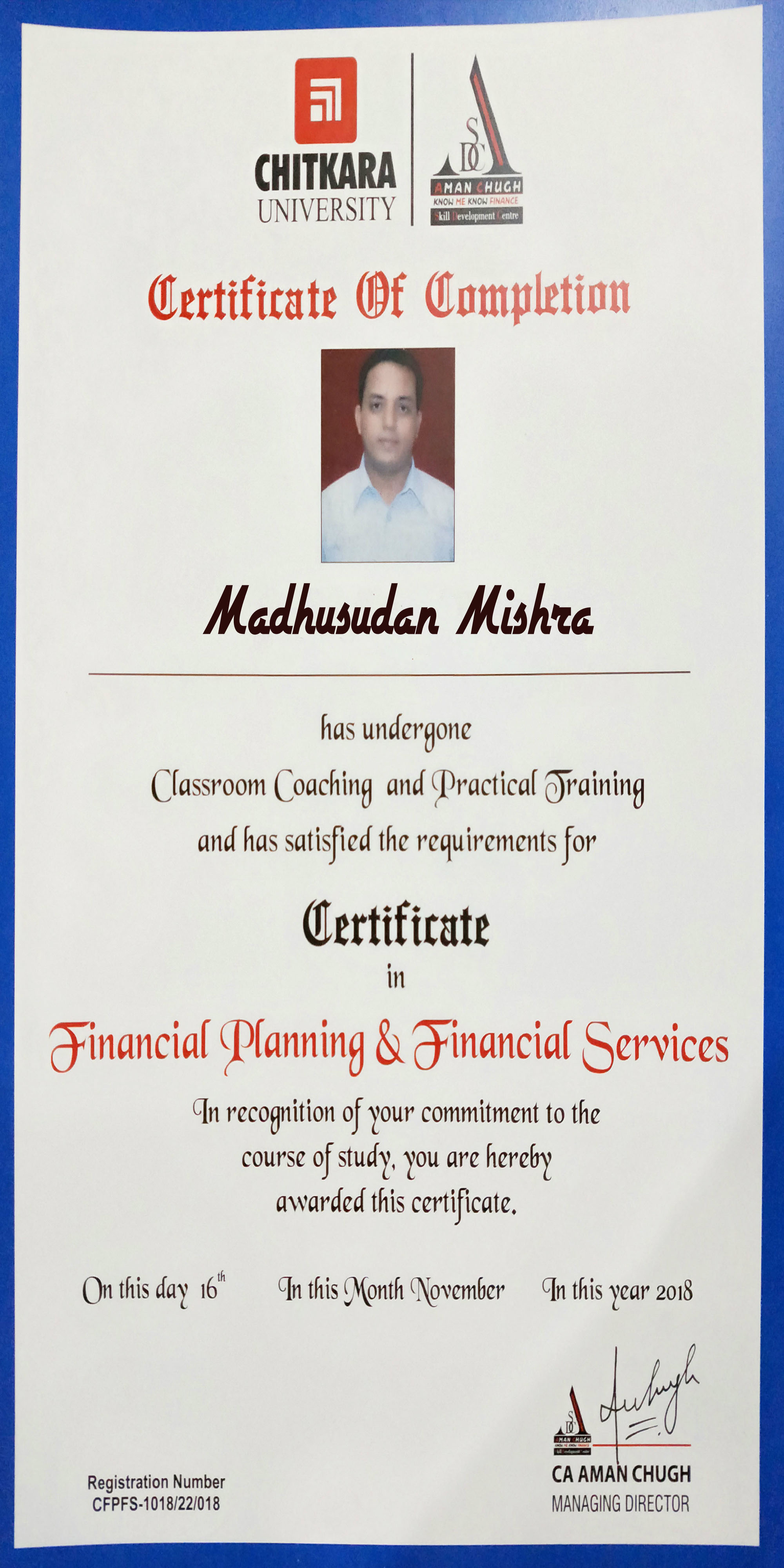 Certificate in Financial Planning & Financial Services